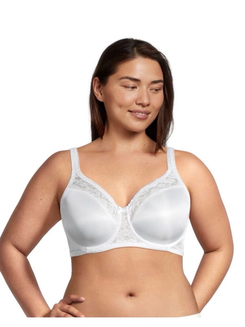 Warner's White Lace-Trim Full Coverage Bra